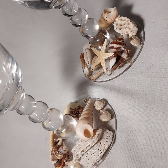 Handmade Shell Art Water Wine Glasses Set of 2 - Picture 4 of 6